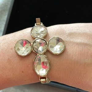 Antique Matte Gold Band with Rhinestone Cross Bracelet